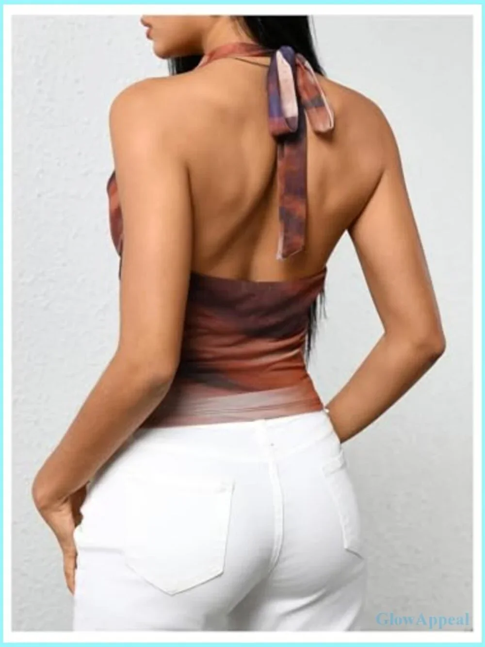 Polka Dot Halter Top Backless Deep V Cowl Neck Crop Tank